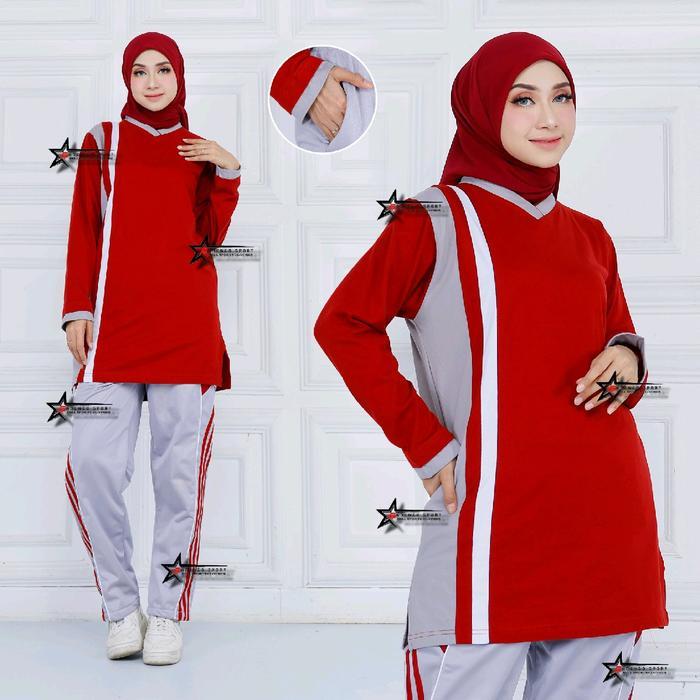 Unique Yoga - One Set Baju Olahraga Tunik Sport Muslimah / Setelan Kaos Olahraga Senam Wanita