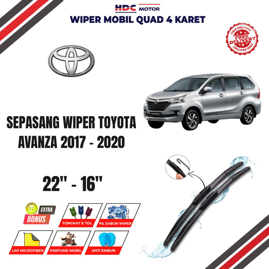 Wiper Toyota Avanza 2017-2020 Hybrid Kaca Depan Mobil Free 5 Bonus