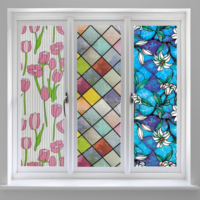 Stiker Kaca Motif Bunga Warna Warni Sticker Kaca Film Jendela Rumah Wallpaper Pintu Kaca