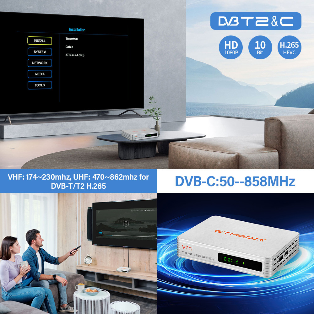 GTMEDIA V7 TT Terrestrial TV Receiver DVB-T/T2/DVB-C Signal TV Box With USB WIFI Decoder Support