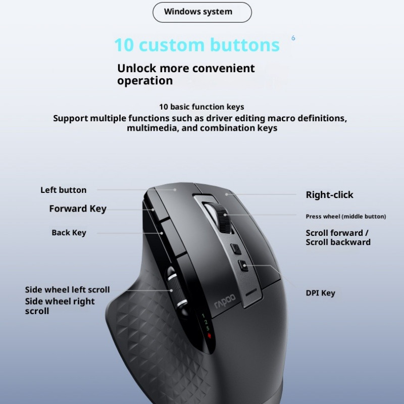 Rapoo MT750 Tri-mode 800mAh Wireless Bluetooth Mouse Ergonomic Business Office Mouse Desktop Laptop