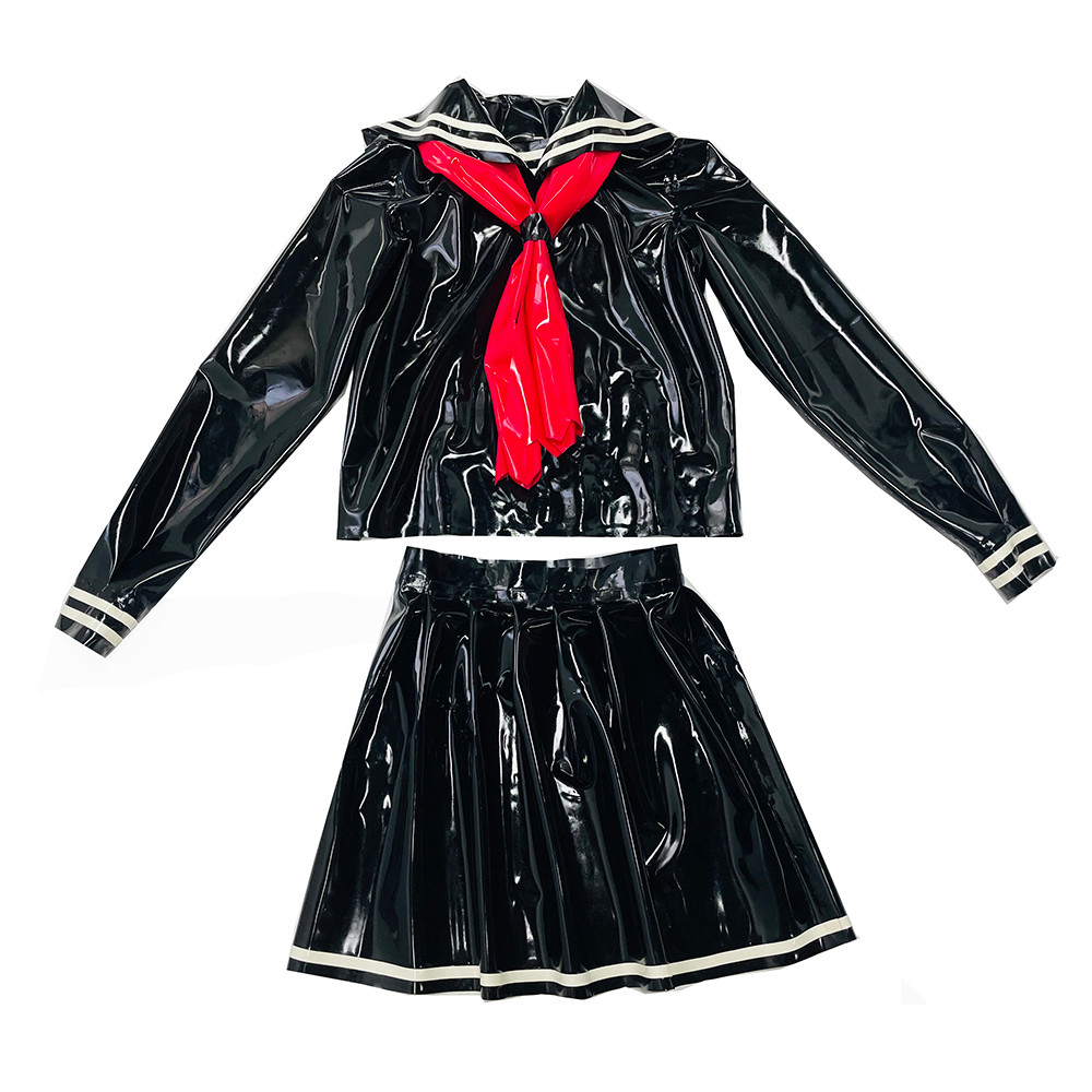Latex Rubber Women Men Sailor Uniform Jacket And Skirt Handmade Costumes Clothing S-Lsw014