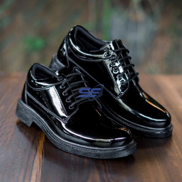 Lunaris - Sepatu Pdh Pendek Tni Ad Polri Security Doff Hitam Glossy Resleting YKK Tali Bulat 120cm