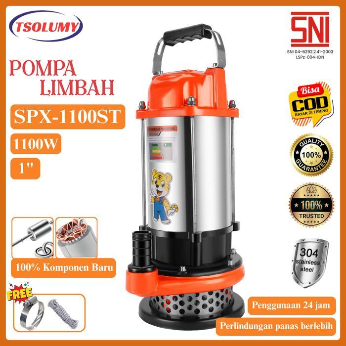 Tsolumy Pompa Celup Air Kotor SPX-1100ST Pompa Celup Air Pompa Sumur Gali Pompa Celup Kolam Ikan