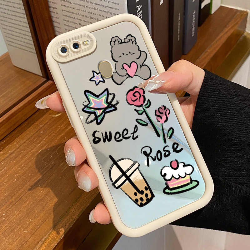 Casing Hp Untuk OPPO A7 OPPO A5s OPPO A12 OPPO A12S A11k Case Tangan Gambar Sweet Rose Mirror Kasing