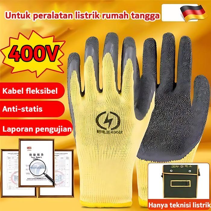Sarung Tangan Berinsulasi 400V Sarung Tangan Listrik Premium Bahan Lateks Kuat 400V Karet Tahan Api
