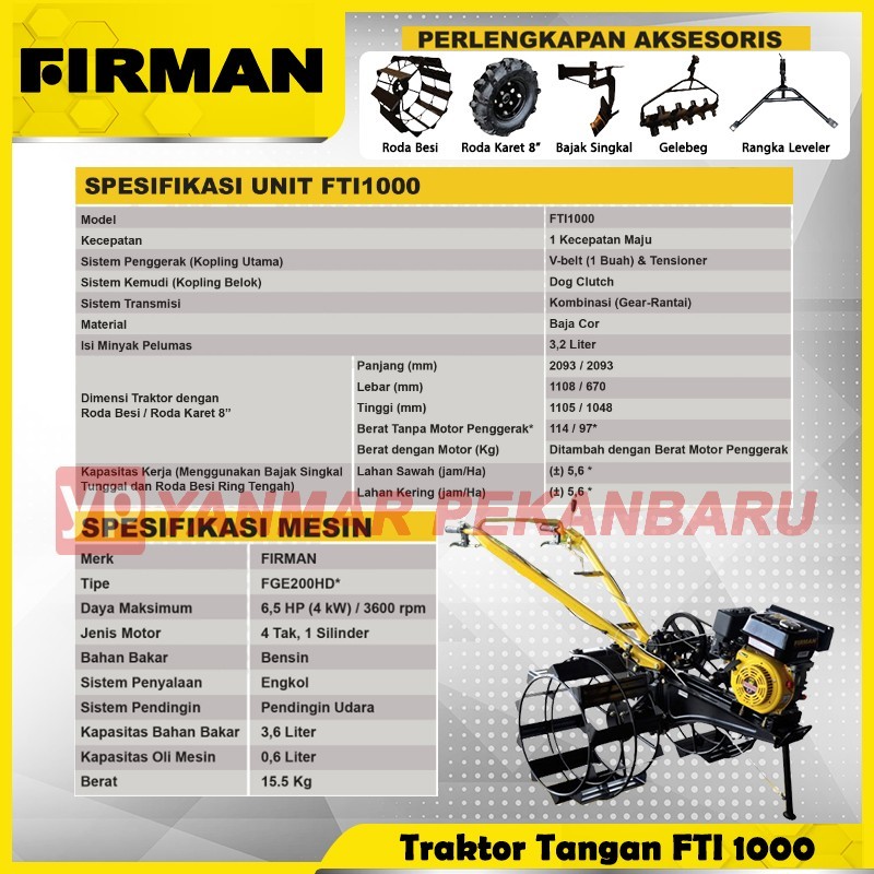 Mesin Traktor Tangan Bajak Sawah FIRMAN FTI1000