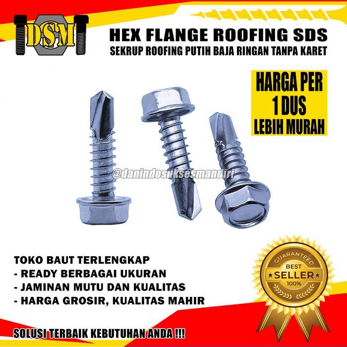 (1 Dus) Sekrup Roofing Putih #10X16 / Baut Baja Ringan 1,5 Cm / Hex Flange Self Drilling Screw Sds