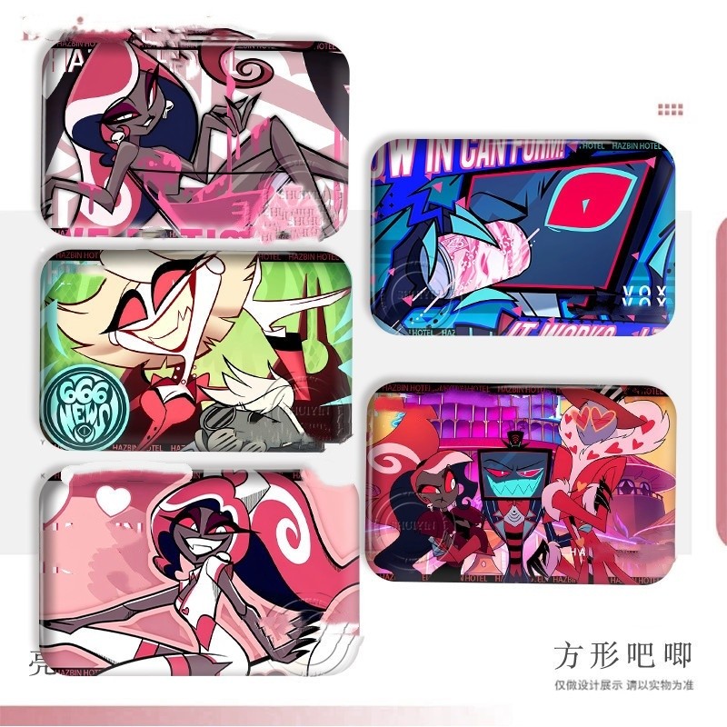 VOX Angel Dust Anime Badges Pins Alastor Niffty Lucifer Women Brooch Cartoon Cosplay rectangle