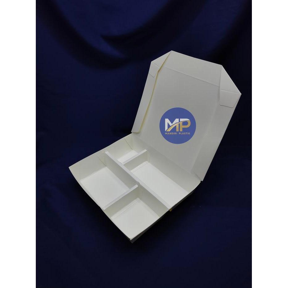 Paper Lunch Box Sekat 4 / Kotak Makan Kertas Sekat 4 PUTIH KRAFT COKLAT -100pcs