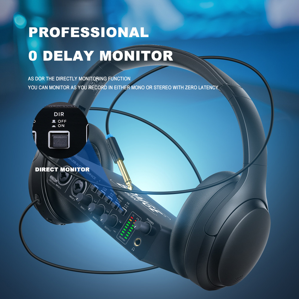 BOMGE U204 USB 2x2 Portable Audio Interface 32Bit 192kHz with 48V Phantom for PC Computer Streaming