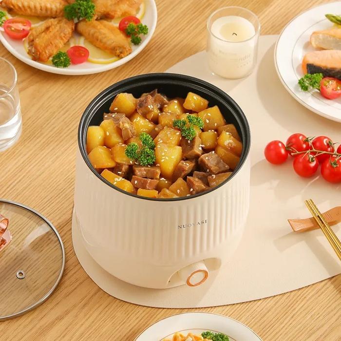 Panci Masak Listrik Multifungsi 1,8L Penanak Nasi Listrik Antilengket, Peralatan Masak Hot Pot