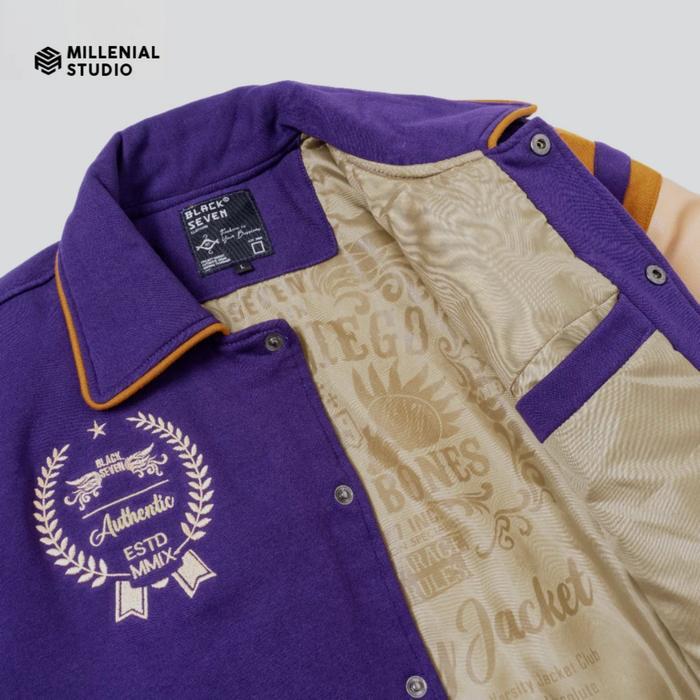 sar VARSITY JACKET SAN DIEGO HARD BONES PURPLE CREAM JAKET BASEBALL KERAH BORDIR ORIGINAL UNISEX