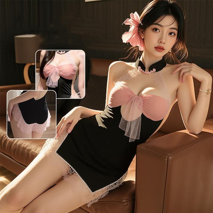 Lingery Sexy Hot Baju Tidur Renda Cheongsam Sexy Tali Lingerie Premium Leher Pakaian Wanita Pita