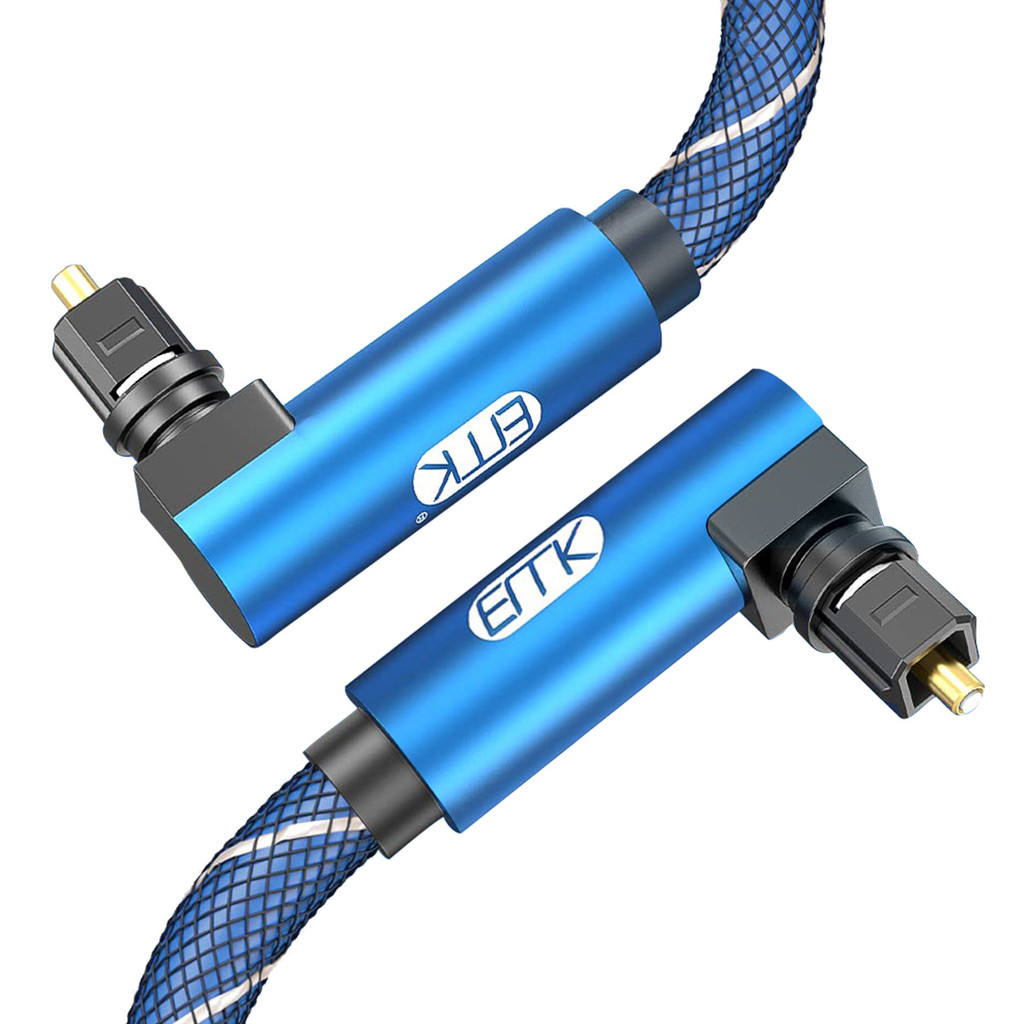 EMK Double 90 Degree Optical Toslink Cable with Nylon Braided Jacket Digital SPDIF Right Angle Optic
