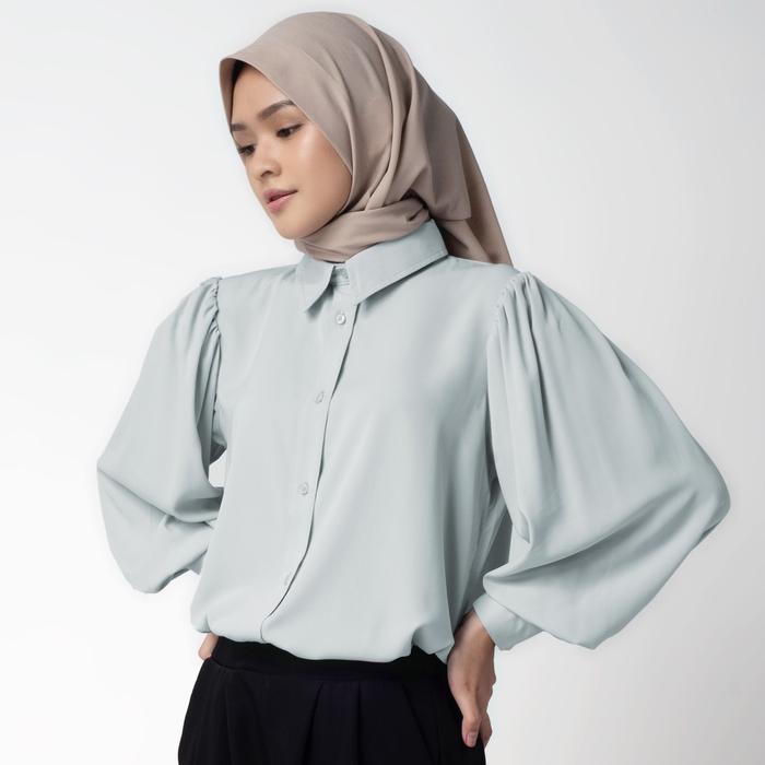 Benhill Kemeja Wanita " Seori" Tops Lengan Panjang Puff Light Grey 249-39379 Atasan Baju