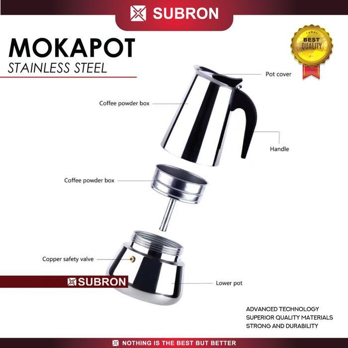 SUBRON MANUAL ESPRESSO COFFEE MAKER MOKAPOT STAINLESS 6 CUP 300ML ALAT KOPI