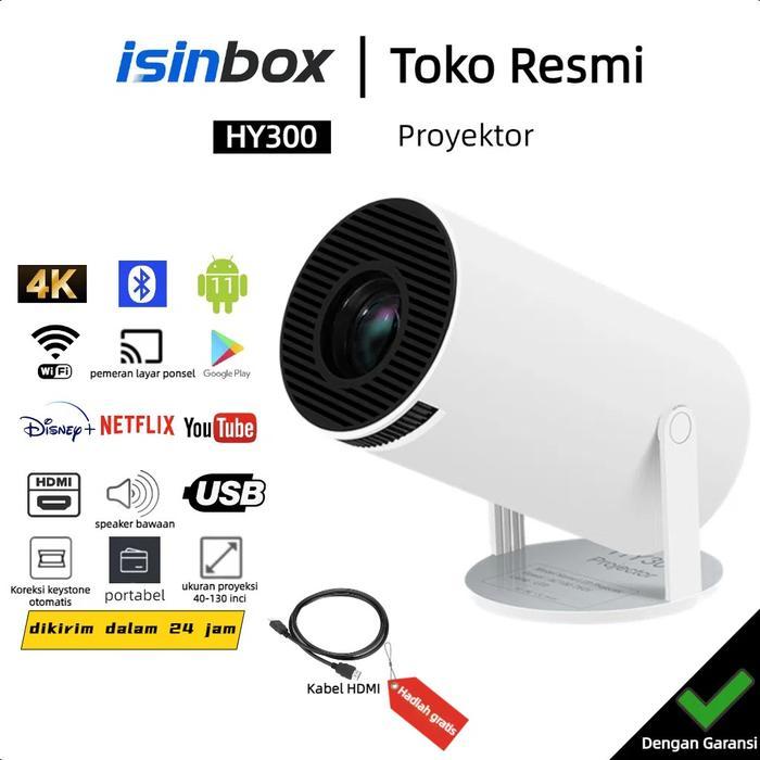 iSinbox HY300pro Proyektor Android 11.0 Bluetooth Proyektor 2.4+5G Wifi 6 Portabel Mini LCD