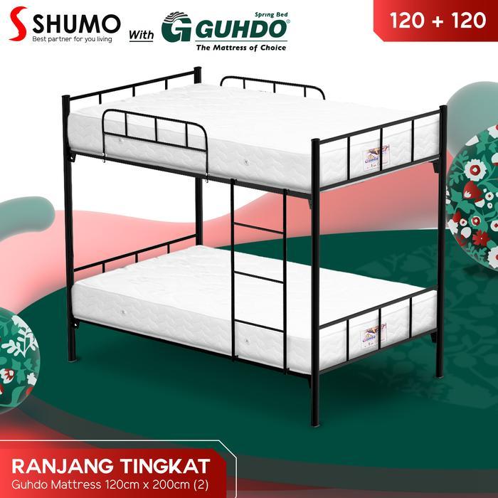 GUHDO SPRINGBED X SHUMO Ranjang Besi Bunk Bed Tingkat 120 / 120 Spring Bed Guhdo Full Set