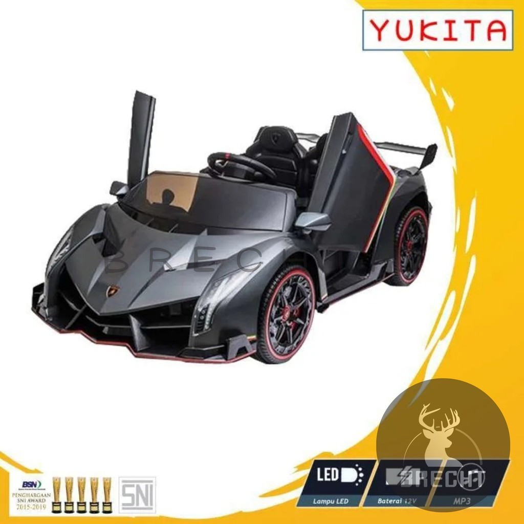 Mainan Anak Mobilan Aki Lamborghini Veneno Yukita 12V Gearbox Ganda