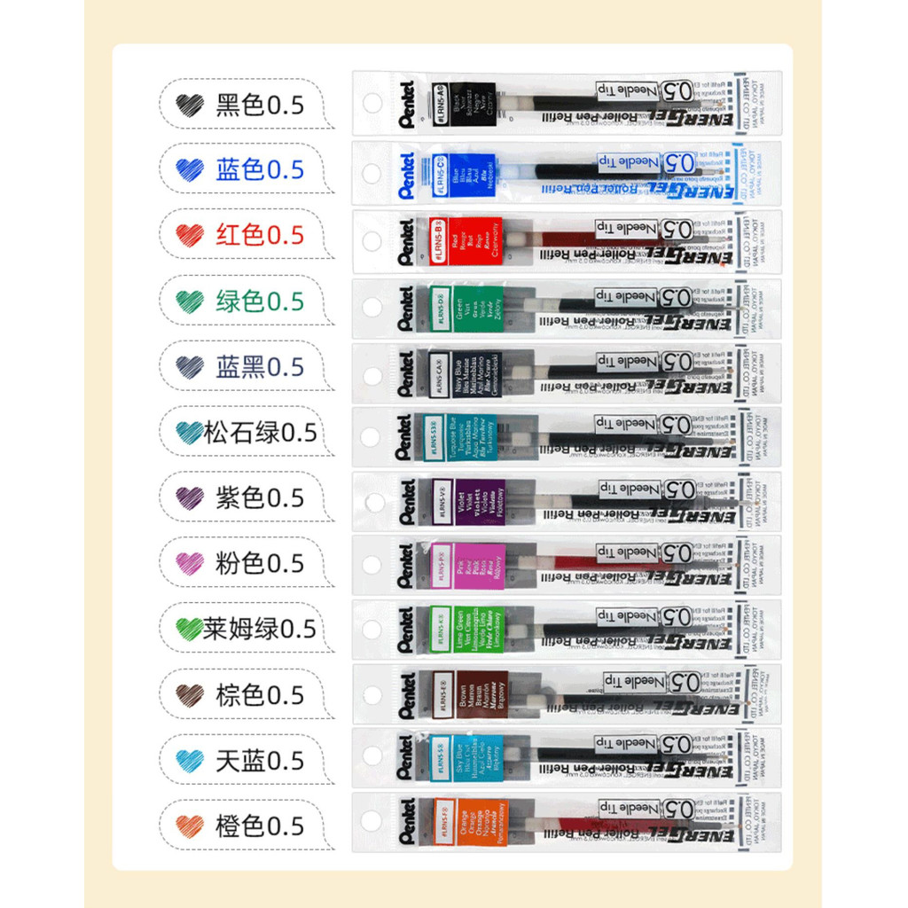 1pc Pentel ENERGEL Gel Pen Refill 0.5mm Colour Ink LRN5 High Quality Quick Drying Ink Applicable To