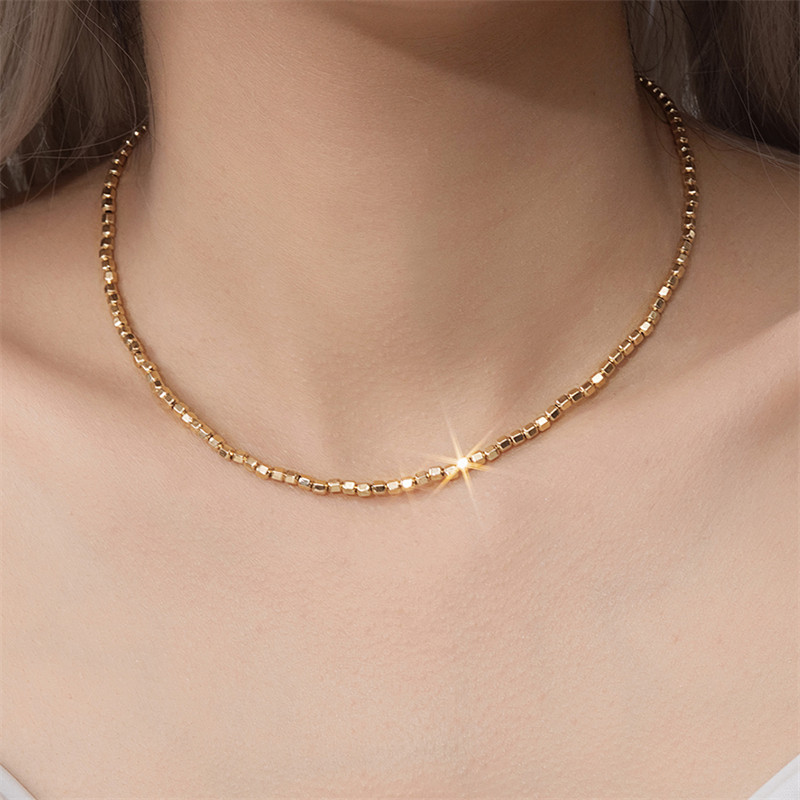 14K Gold Filled Bead Necklace Dainty Bead Choker Handmade Pendants Tarnish Resistant Necklace