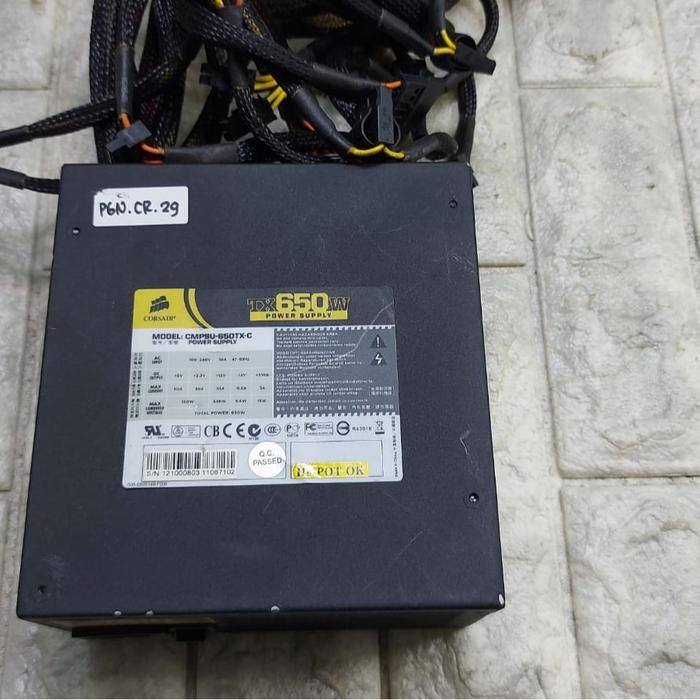 PSU GAMING CORSAIR TX650WATT NON MODULAR MINUS 1 kabel sata mati dan 1 sata patah - CIS99