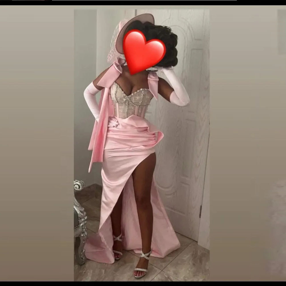 Ern Satin Cocktail Dress Mermaid Cocktail Gowns For Women Stra With Bow Beading Sleevless Party Gown