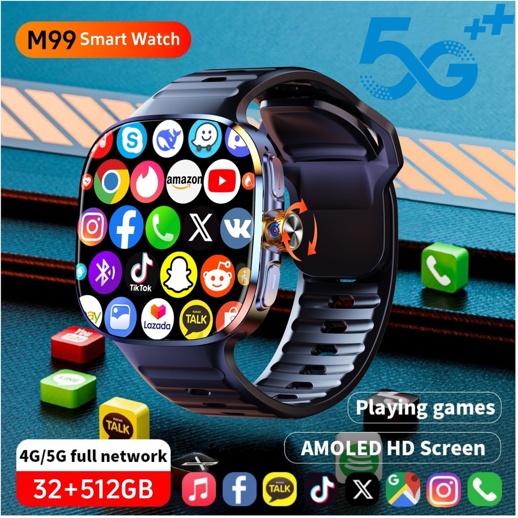 32GB+512GB M99 Smart Watch 4G LTE Full Netcom Android Smartwatch 900W Rotating Camera GPS WIFI