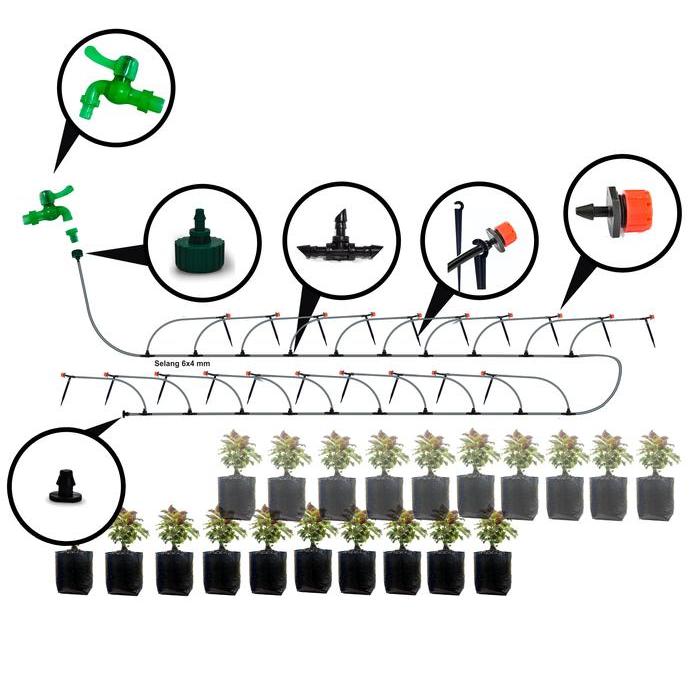 JIRIFARM PAKET #8 DRIP IRIGASI 20 POT DRIP PUTAR KERAN KRAN SELANG
