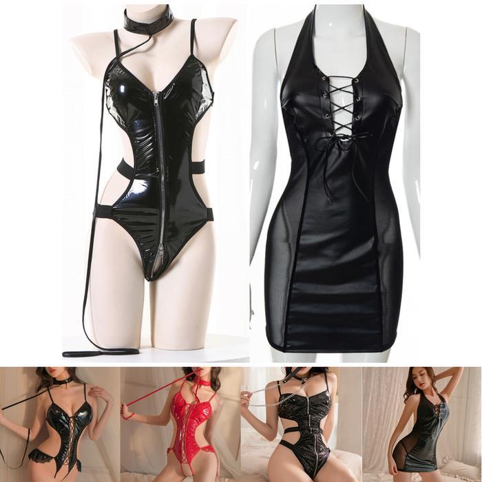 LINGEIRE SEKSI KULIT PU BACKLESS MINI DRESS MODEL EROPA AMERIKA