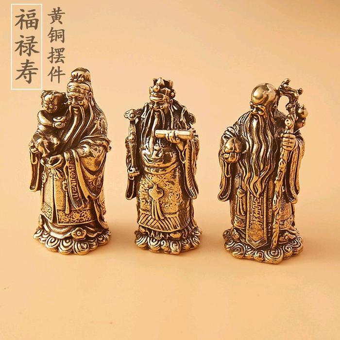 Patung Dewa Keberuntungan Fu Lu Shou Bahan Dari Logam Kuningan 1 Set