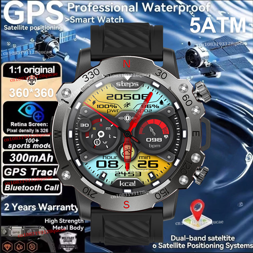 GPS Smart Watch 5ATM Waterproof Built-in Dual-band GNSS GPS Motion trajectory Military Sport