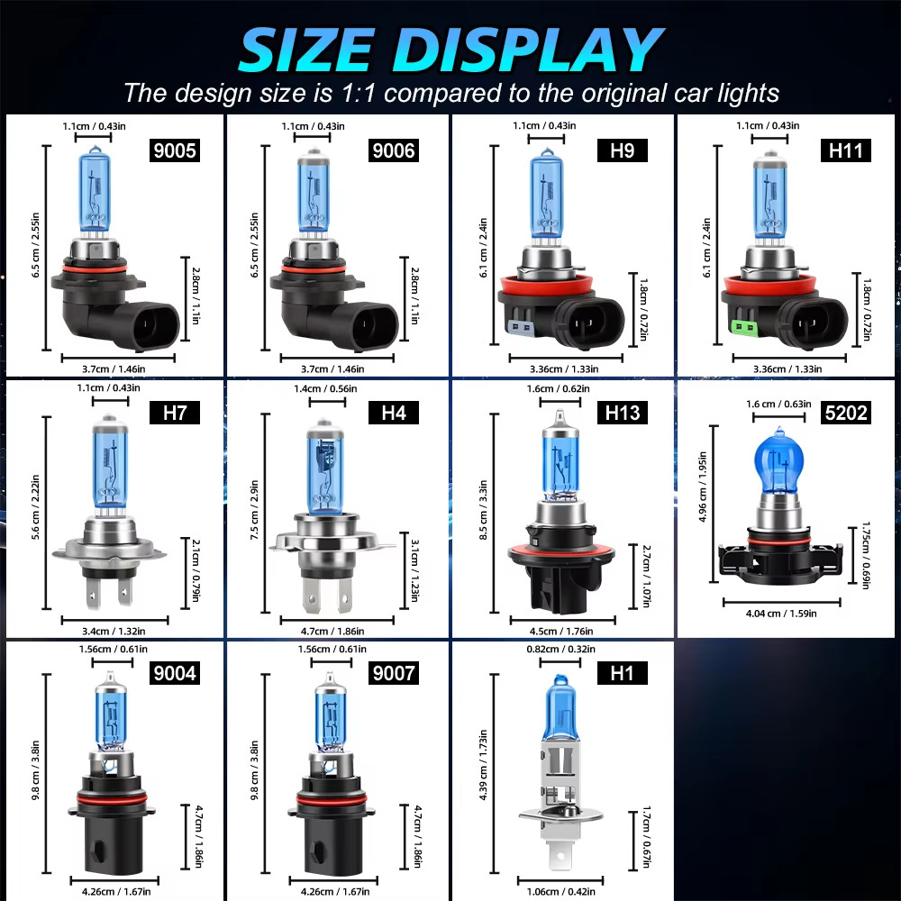 2Pcs 12V H1 H4 H8 H9 H11 Halogen Headlight 20000LM Super Bright 9005 9012 9006 Halogen Lamp Ampoule
