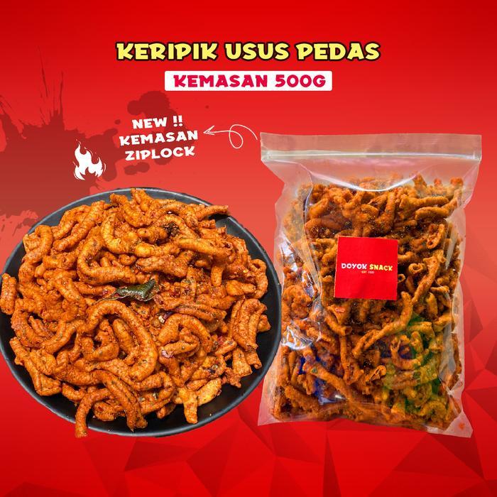 YUMMY 500g Kripik Usus Pedas Daun Jeruk Kriuk Camilan Snack Food Kering Jaya Makmur 2 Keripik Cap