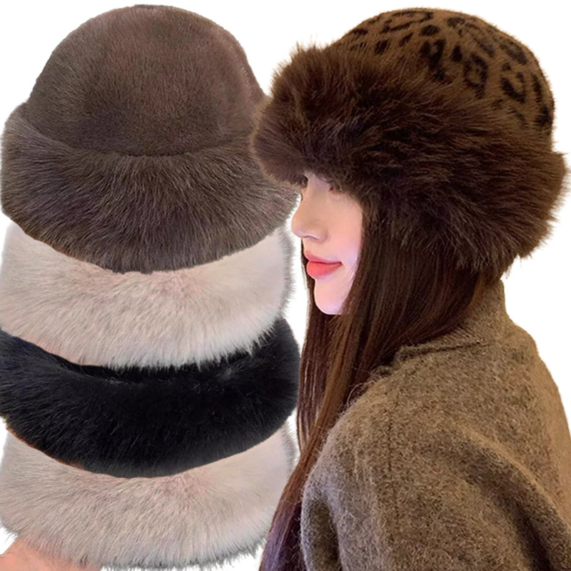 Winter Plush Mongolian Hat Women Thicken Furry Panama Fisherman Caps Fluffy Faux Fur Bucket Hat