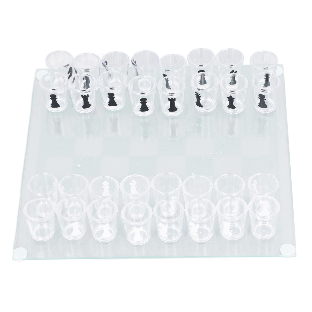 Terbaru 225x225mm Shot Glass Chess Set Drinking Game Set Chess Board with Shot Glass Chess Pieces