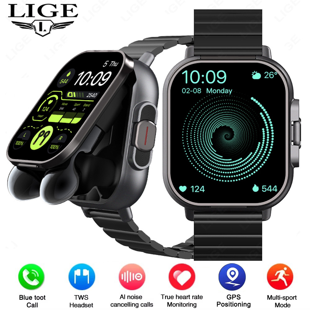 TWS 2in 1 Smart Watch with Headphones Sports Watch Bluetooth Headset Call Watch Men Health Monitor