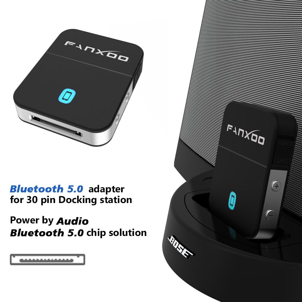 Fanxoo 30 Pin Bluetooth Adapter 5.0 Audio Mini Bluetooth Receiver For Bose Sounddock JBL YAMAHA