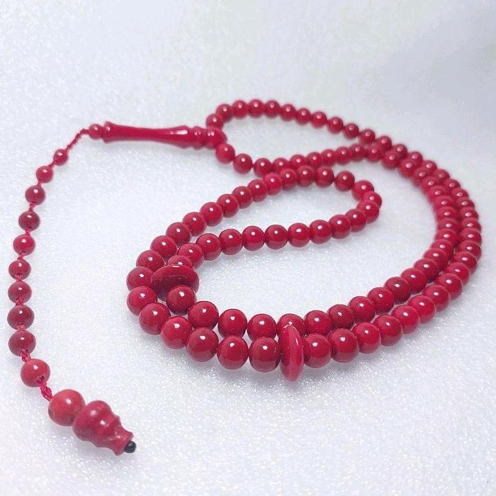 Kalung Tasbih Batu Marjan Isi 99 Butir Asli