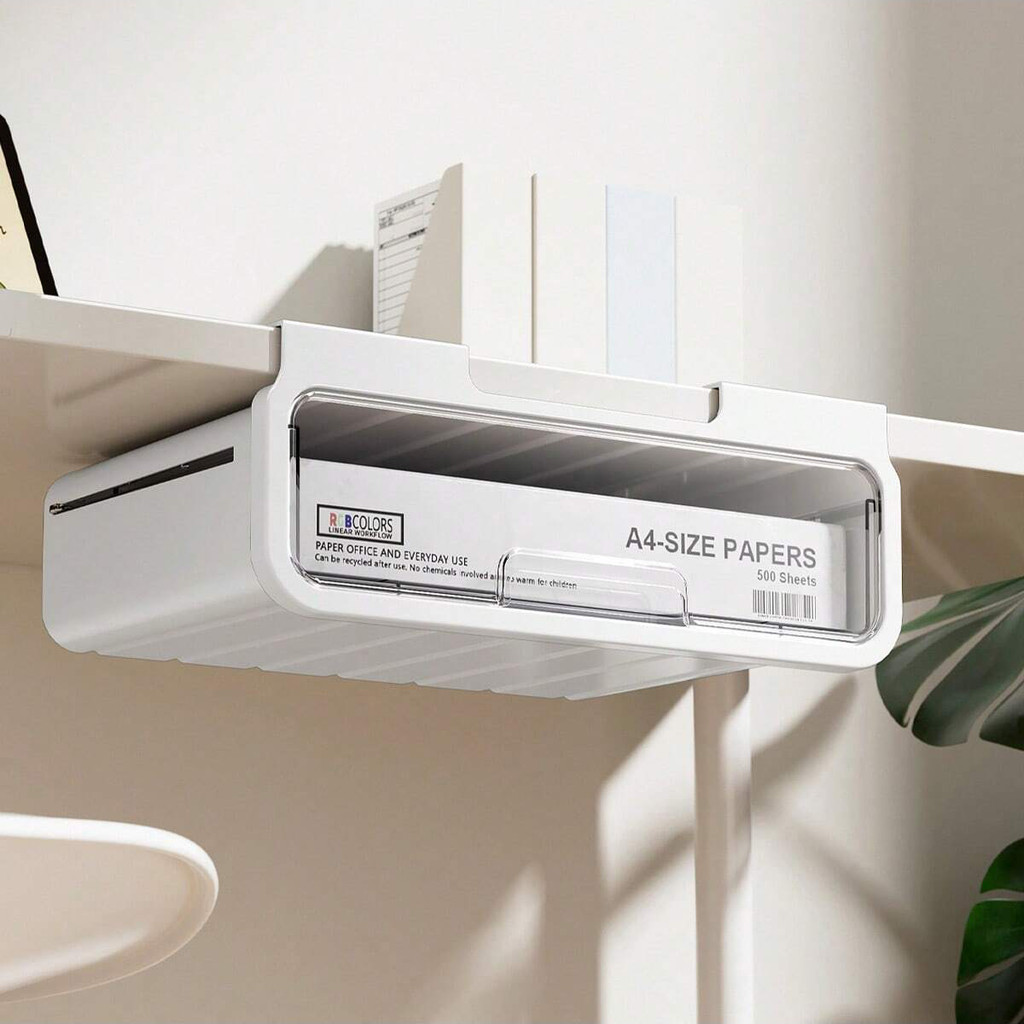 Under-Desk Storage Box with Drawer, Space Saving Punch Free Under Table Storage Drawer, suitable for