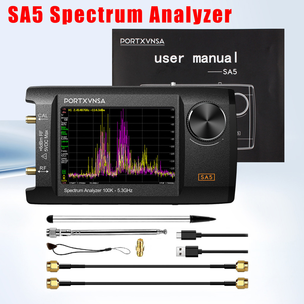 FLASH SALE    SA5 Handheld Spectrum Analyzer 100KHz-5.3GHz, 4-inch IPS LCD Signal Generator with Bat