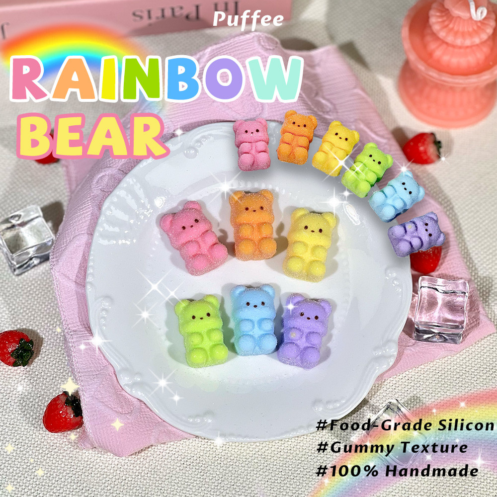 Rainbow Bear Food-grade Silicone Squishy Toy, Handmade Pastels Taba Squishy, Gummy Soft Adhesive