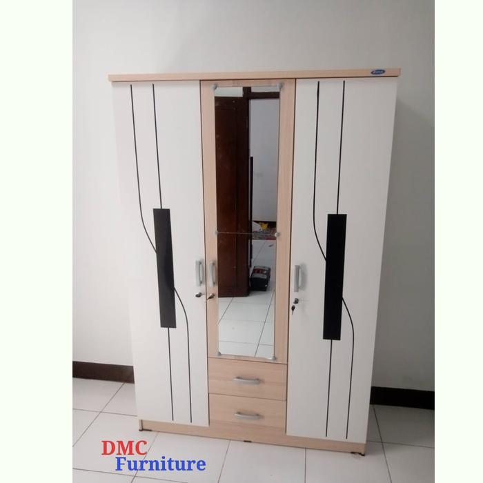 Lemari Baju Putih 3 Pintu Lemari Pakaian Putih Laci 2 Cermin Tbk