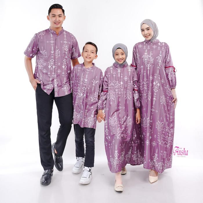 Aiisha Indonesia Baju Lebaran Keluarga Zamia Sarimbit Keluarga Motif Etnik Bahan Satin Silky Size