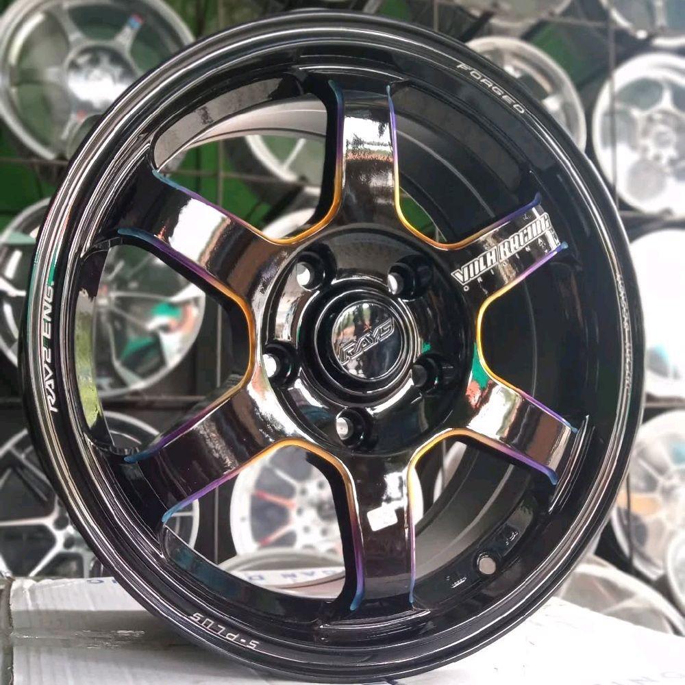 Velg Mobil Racing Rays TE37 SAGA S-PLUS Y24 Ring 15 Warna Glossy Black Rainbow Milling ET 35