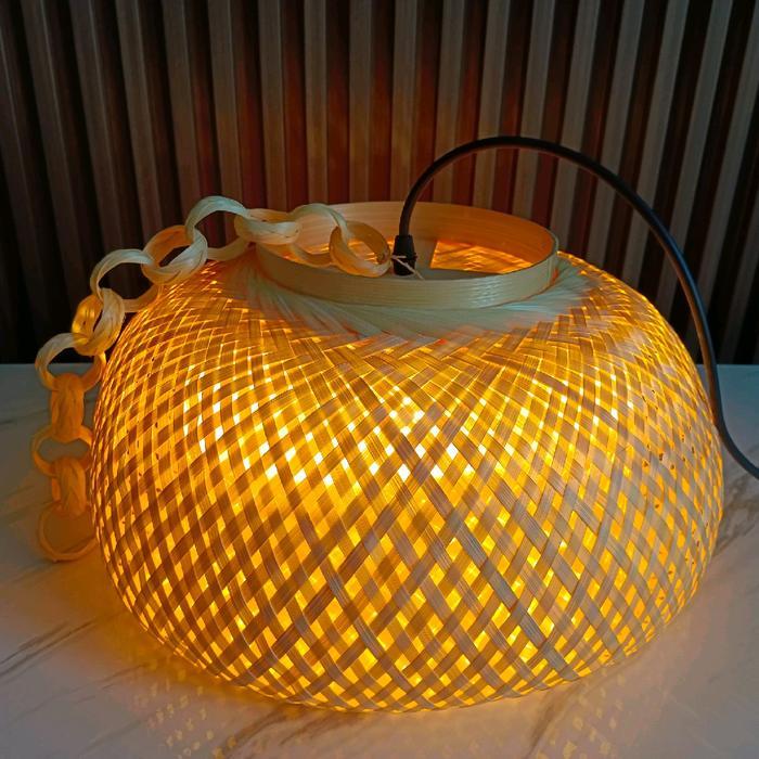 lampu gantung cafe ruang makan model bambu mangkok besar diameter 33 cm YL 677