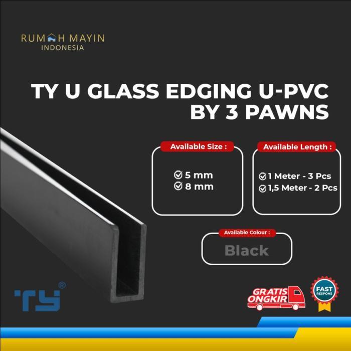 TY U Glass Edging U-PVC by 3 Pawns Black - List Kaca Aquarium