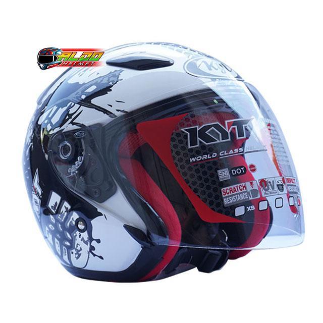 HELM KYT DJ MARU MOTIF #10 WHITE BLACK #HELM KYT ORIGINAL #KYT HALFACE CEWEK COWOK