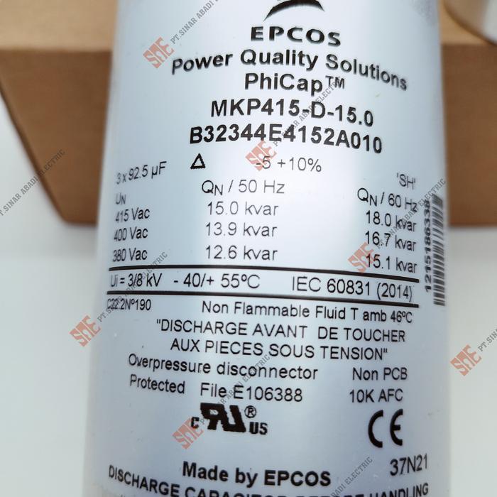 Capasitor Kapasitor Ac 10 / 15 / 20 / 25 Kvar / Epcos Mkp 415 Co